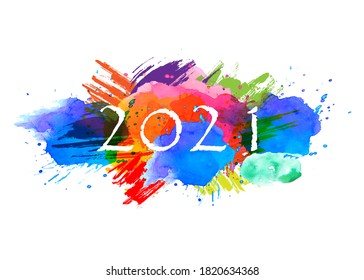 2021Text -  with Background Colorful watercolor stains collection -Vector