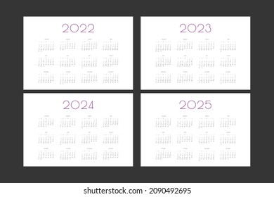 2022 2023 2024 2025 calendar individual schedule template in minimalist trendy style. Week starts on sunday