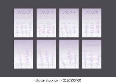 2022 2023 2024 2025 calendar and planner collection trendy very peri palette with hand drawn botanical elements