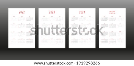2022 2023 2024 2025 calendar for personal planner diary notebook, cute minimalists style. individual schedule calendar for notebooks. Week starts on sunday