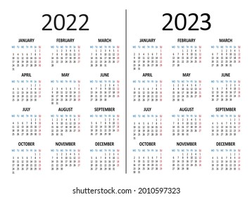 2022 2023 Years Calendar Week Starts Stock Vector (Royalty Free ...