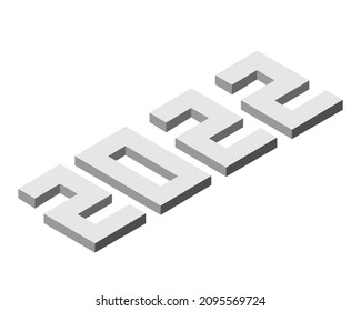 2022 3d isometric numbers monochrome isolated on white background. Modern form objects for concept design, festive decor, poster, banner, postcard, card, web. Vector illustration.