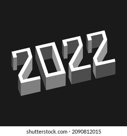 2022 3d numbers monochrome on black background. Isometric objects gray white isolated for festive decor, poster, banner, postcard, card,business decoration design, web. Vector illustration