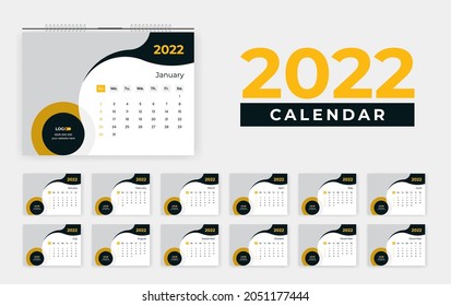 2022 abstract desk calendar design template, Creative monthly calendar for 2022 year