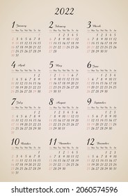 2022 annual calendar retro design