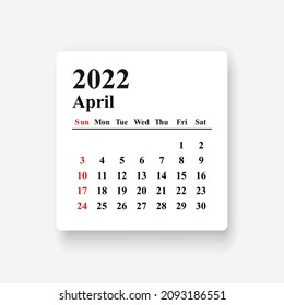 2022 April Calendar design. Simple design.