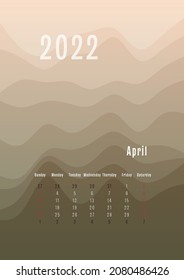 2022 april vertical calendar every month separately. monthly personal planner template. Peak silhouette abstract gradient colorful background, design for print and digital.