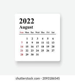 2022 August Calendar design. Simple design.