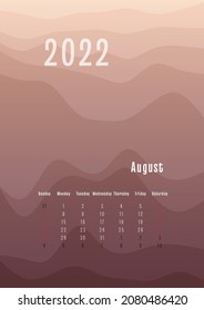 2022 august vertical calendar every month separately. monthly personal planner template. Peak silhouette abstract gradient colorful background, design for print and digital.