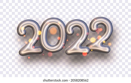 2022 balloon bokeh number on transparent background. For banner, flyer, poster. Vector holiday illustration.