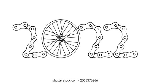 2022 Bicycle Happy New Year vector card illustration on white background