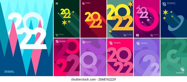2022. Big set. Collection of vector illustrations. Simple, flat design. Patterns and backgrounds. Perfect for poster, cover, banner.