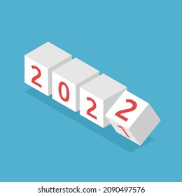 2022 blocks changing from 2021. New Year, holiday, time, beginning and celebration concept. Flat design. Vector illustration. EPS 8, no transparency