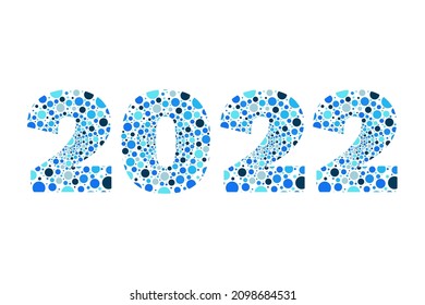 2022 blue circle vector symbol. New Year isolated bubbles icon. Illustration for decoration, celebration, winter holiday, calendar, design element, infographic sign