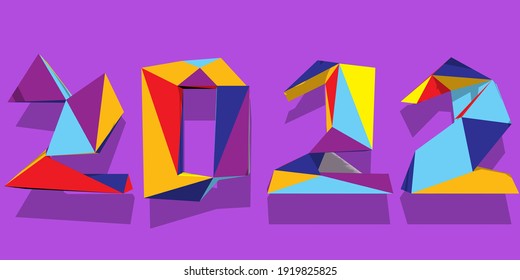 2022 bold 3d dimensional font with triangular texture. For new year 2022 celebrations. Easy to edit and customize. Vector eps10.
