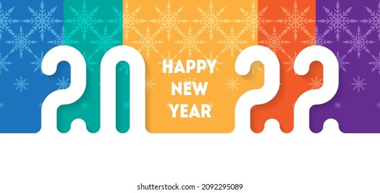 2022 Bright Brochure or calendar cover design template. Happy new year. Horizontal banner. Cover of business diary for 20 22 with wishes and snowflakes.