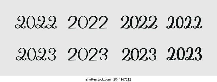 2022 brush lettering set. Set of hand drawn numbers 2023 for new year, graduates party decoration. Vector template for cards, prints, t-shirts, invitations, labels.
