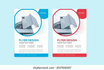 2022 Plantilla de diseño de volante de negocios en tamaño A4. Resumen Diseño de portada de plantillas de Folleto Moderno, catálogo, informe anual de postales, afiche con formas de líneas onduladas rojas azules para la promoción de negocios en blanco 