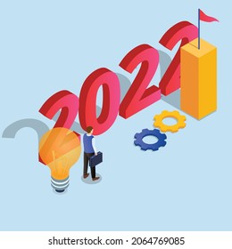 2022 business or personal target 3d isometric vector illustration concept for banner, website, landing page, ads, flyer template