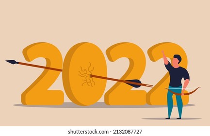 2022 business plan and success achieve. Vision growth and leadership mission motivation vector illustration concept. Focus to future goal and businessman career. People performance target and progress