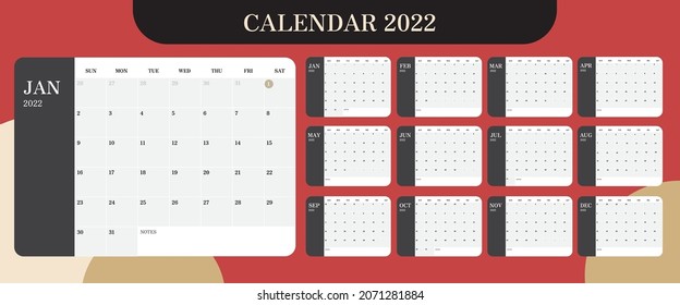 2022 Calendar 12 Months Templates