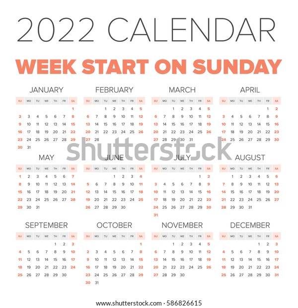 2022 Calendar Stock Vector (Royalty Free) 586826615