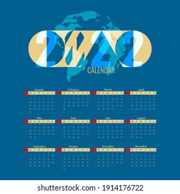 2022 calendar blue page diary desktop. Week Start Sunday. Business day and month planner template. Vector mock up illustration