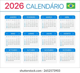 2022 calendar - Brazilian language version - Vector Template