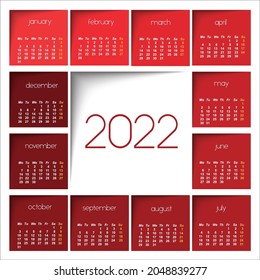 2022 calendar with color squares
