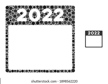 2022 calendar composition of round dots in variable sizes and color tinges. Vector round dots are grouped into 2022 calendar composition. 2022 calendar isolated on a white background.