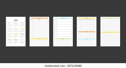 2022 calendar and daily weekly monthly personal planner diary template in classic strict style. Monthly calendar individual schedule minimalism design for business notebook. Week starts on sunday