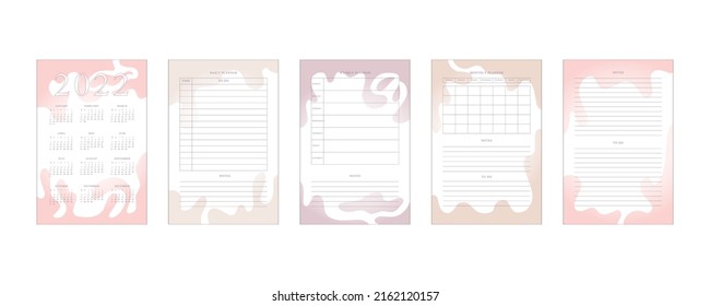 2022 calendar and daily weekly monthly planner to do list with delicate minimalist design.