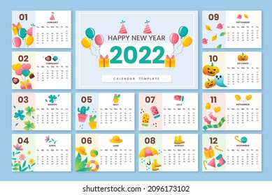 2022 calendar design, desk calendar design for 2022, simple background and decorate by beautiful design objects, Beautiful text fonts and colour