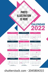 2022 calendar design idea. Easy to edit with vector file. Can use for your creative content. Especially for your next year calendar design.