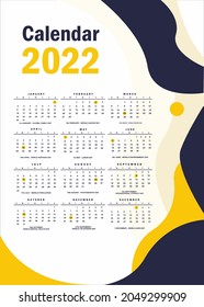 2022 calendar design idea. Easy to edit with vector file. Can use for your creative content. Especially for next year calendar design.