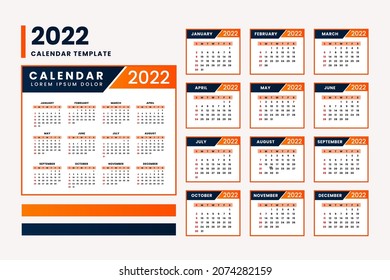 2022 calendar design template vector illustration. 