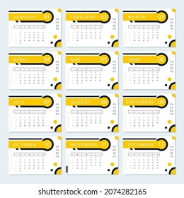 2022 calendar design template vector illustration. 