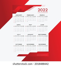 2022 Calendar design vector a4 page calendar design