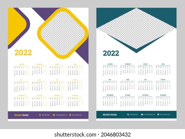 2022 calendar design week start on Monday
