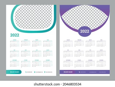 2022 calendar design week start on Monday