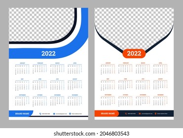 2022 calendar design week start on Monday