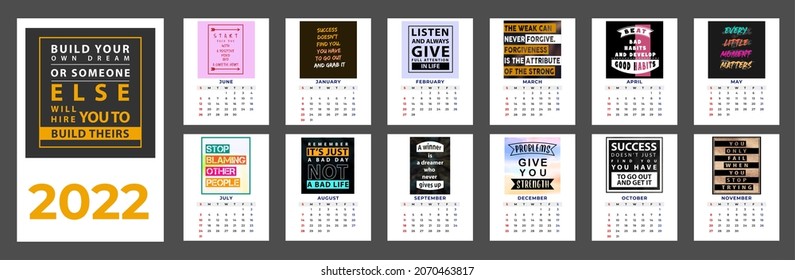 2022 calendar design.with The best inspirational and motivational quotes