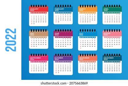 2022 Calendar. Flat Calendar Template On Dark Background. An Editable Vector File Is Available. English And Sunday To Monday Versions.