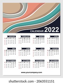 2022 calendar graphic design with unique styles and coloring and various styles suitable for your advertising and room decoration needs, vector file in eps format