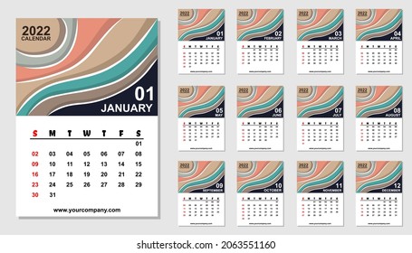 2022 calendar graphic design with unique styles and coloring and various styles suitable for your advertising and room decoration needs, vector file in eps format