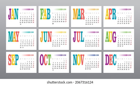 2022 calendar horizontal pages template, wall mounted on white background, vector illustration