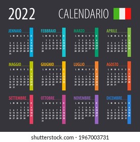 2022 Calendar - illustration. Template. Mock up. Italian version