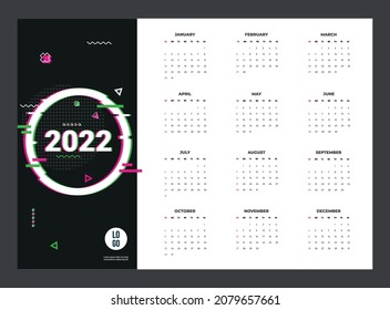 2022 Calendar - illustration. Template. Mock up Week starts Sunday
