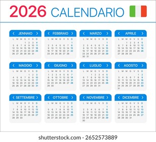Calendario 2022 - Versión en italiano - Plantilla del Vector