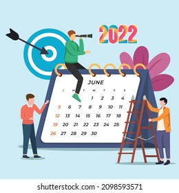 2022 calendar in June. Desktop Calendar Vector Template. Vector colorful illustration. 